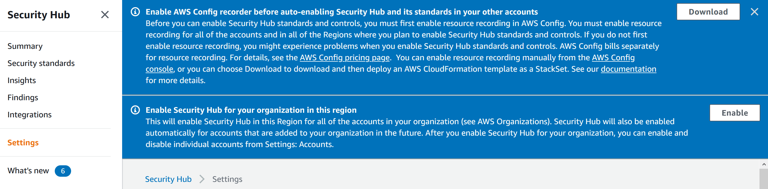 AWS Security Hub enable for organization